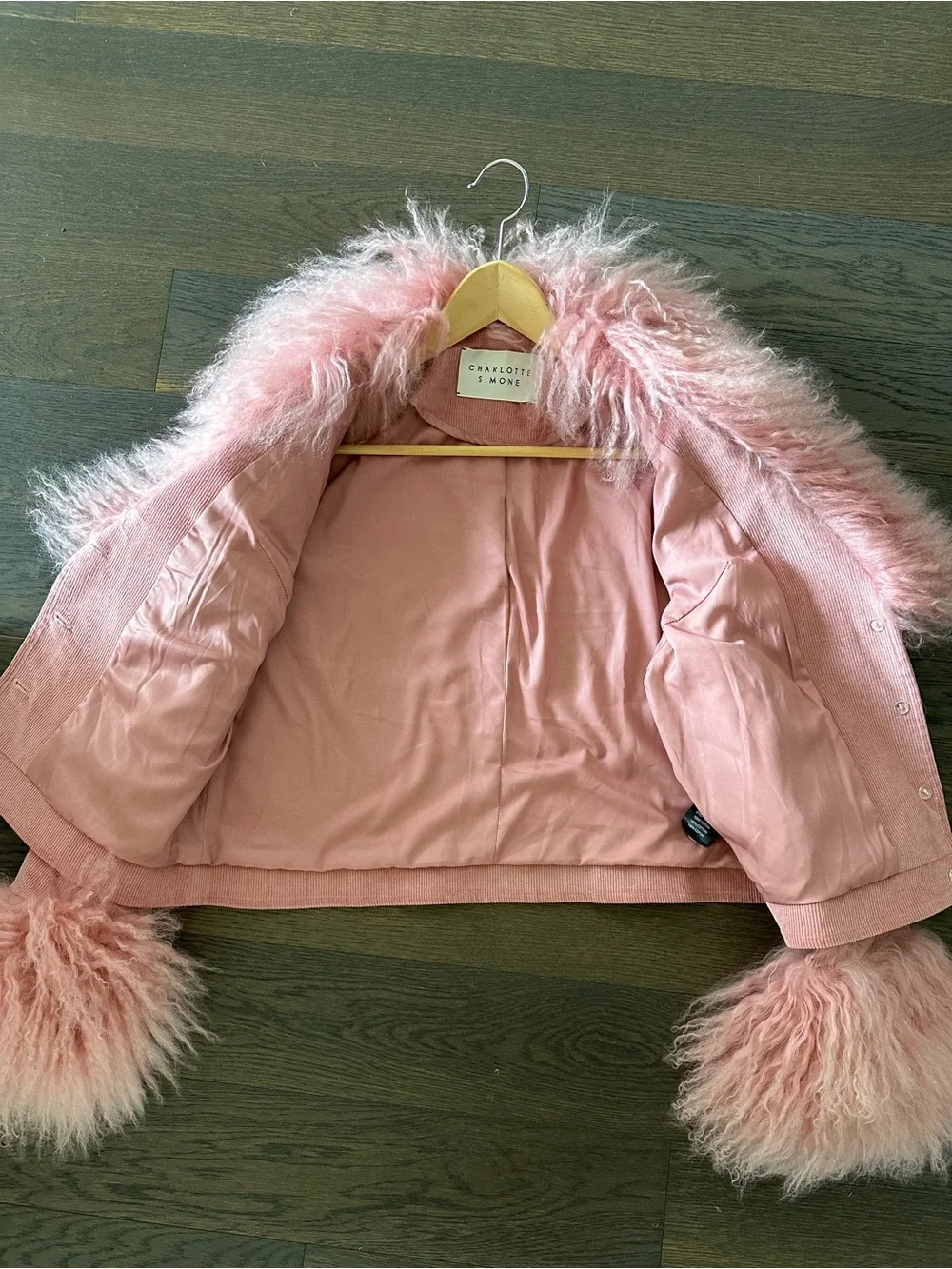 Charlotte Simone Pink Mongolian Fur Cropped Jacket - Picture 4 of 7